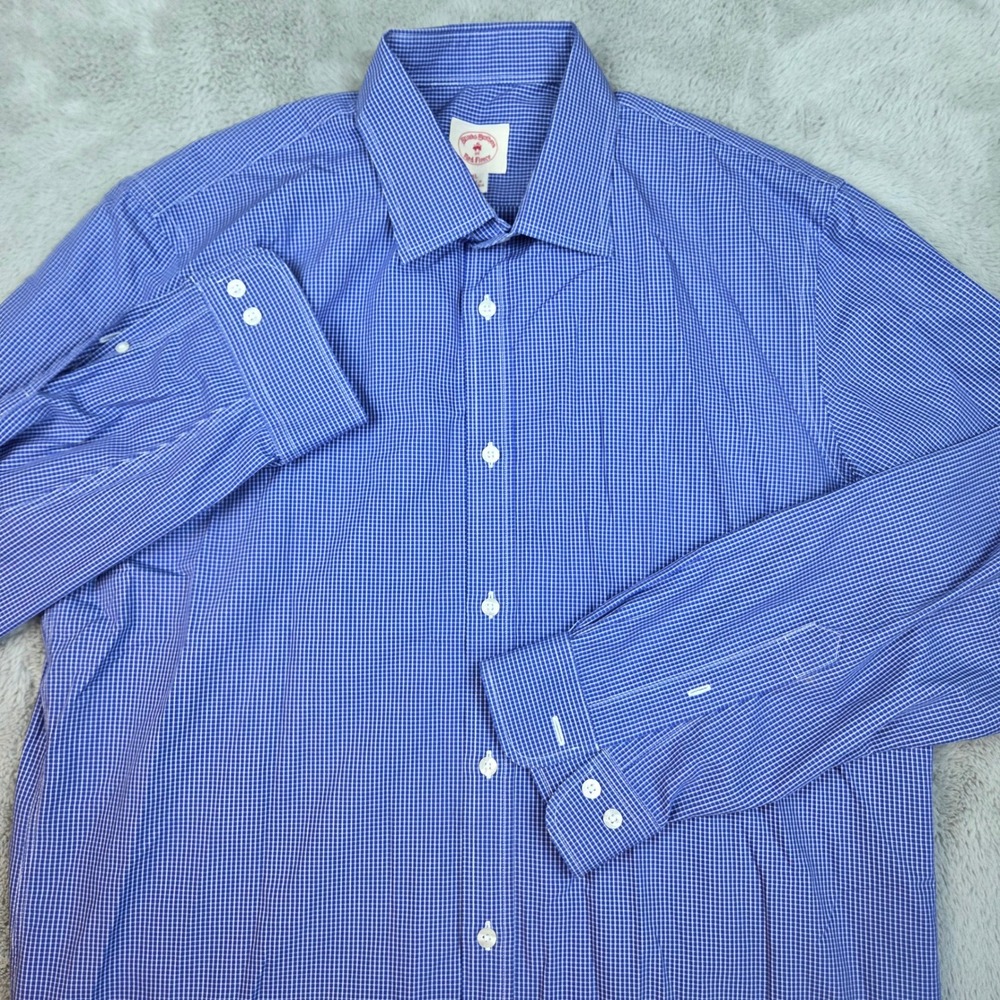 Brooks Brothers Button Down Shirt Men XL Red Fleece Micro Check Long Sleeve Blue